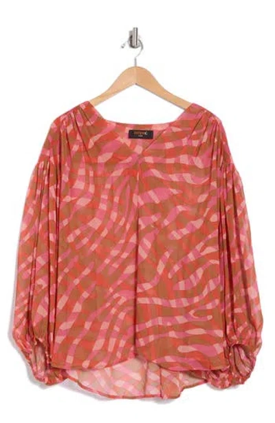Renee C Long Sleeve Semisheer Top In Rust