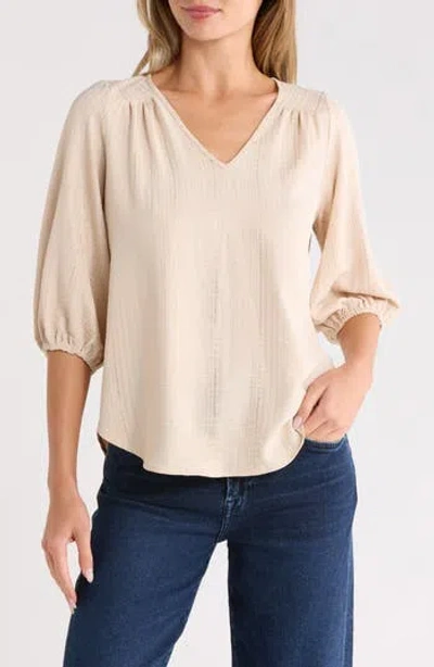 Renee C Metallic Stripe Puff Sleeve Top In White