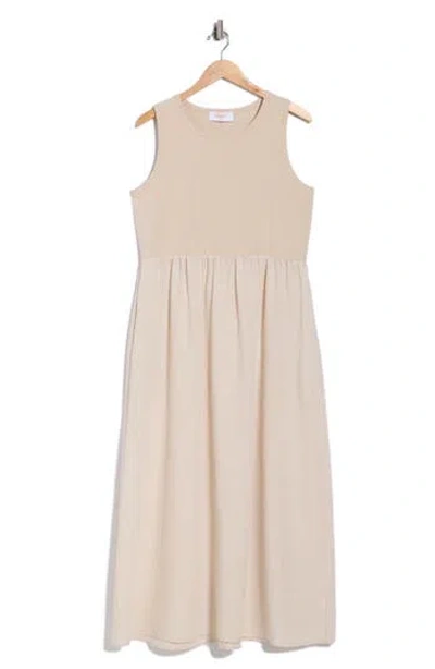 Renee C Mixed Media Midi Dress In Neutral