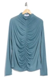 Renee C Mock Neck Ruched Knit Top In Blue