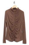 Renee C Mock Neck Ruched Knit Top In Brown