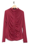 Renee C Mock Neck Ruched Knit Top In Burgundy