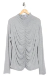 Renee C Mock Neck Ruched Knit Top In Gray