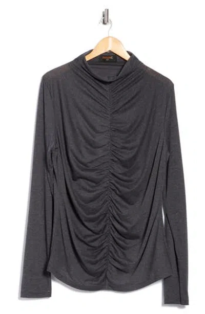 Renee C Mock Neck Ruched Knit Top In Gray