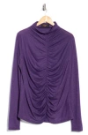 Renee C Mock Neck Ruched Knit Top In Purple