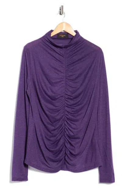 Renee C Mock Neck Ruched Knit Top In Purple