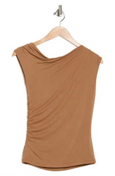 Renee C Off The Shoulder Knit Top In Brown