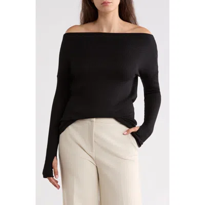 Renee C Off The Shoulder Long Sleeve Rib Knit Top In Black