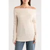 Renee C Off The Shoulder Long Sleeve Rib Knit Top In Neutral