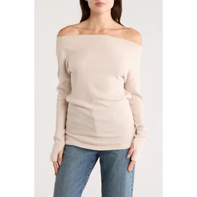 RENEE C RENEE C OFF THE SHOULDER LONG SLEEVE RIB KNIT TOP