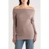 Renee C Off The Shoulder Long Sleeve Rib Knit Top In Neutral