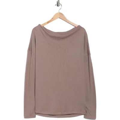 Renee C Off The Shoulder Rib Knit Long Sleeve Top In Brown
