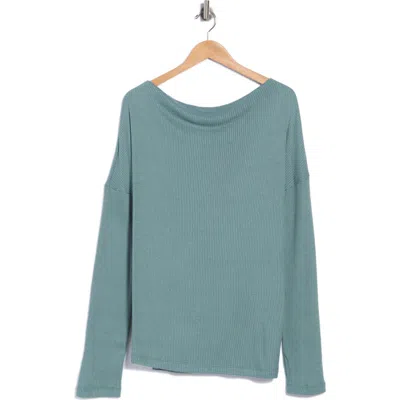 Renee C Off The Shoulder Rib Knit Long Sleeve Top In Dusty Teal
