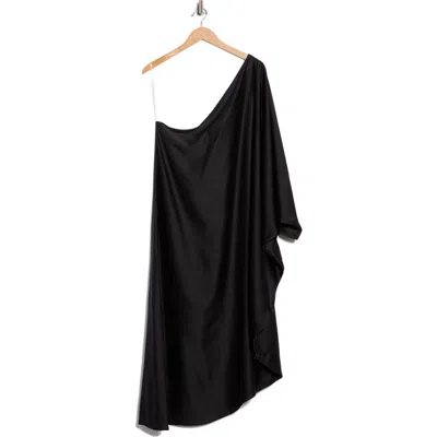 Renee C One-shoulder Satin Dress In Black