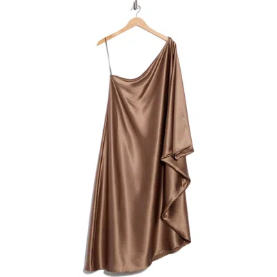 Renee C One-shoulder Satin Dress In Sand