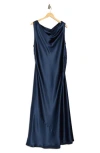 Renee C One-shoulder Satin Maxi Dress In Blue