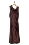 Renee C One-shoulder Satin Maxi Dress In Brown