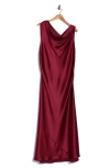 Renee C One-shoulder Satin Maxi Dress In Burgundy