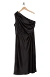 Renee C One-shoulder Satin Midi Dress In Black