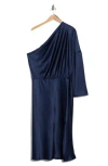 Renee C One-shoulder Satin Midi Dress In Blue