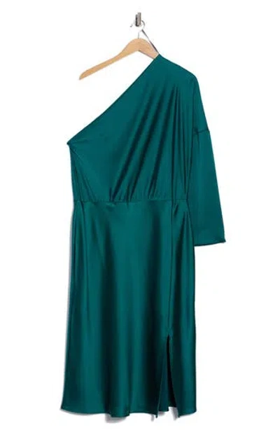Renee C One-shoulder Satin Midi Dress In Green