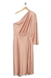 Renee C One-shoulder Satin Midi Dress In Pink