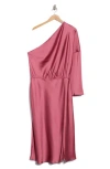 Renee C One-shoulder Satin Midi Dress In Pink
