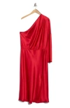 Renee C One-shoulder Satin Midi Dress In Red
