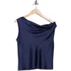 Renee C One-shoulder Satin Tank In Blue