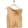 Renee C One-shoulder Satin Tank In Gold
