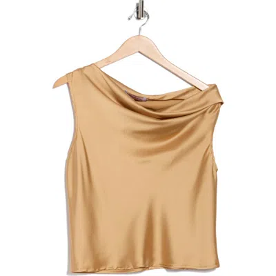 Renee C One-shoulder Satin Tank In Gold