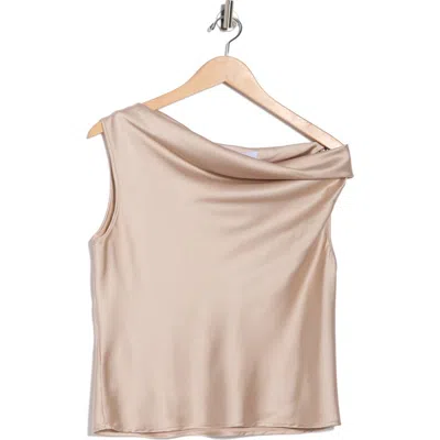 Renee C One-shoulder Satin Tank In Sand