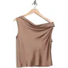 Renee C One-shoulder Satin Tank In Brown