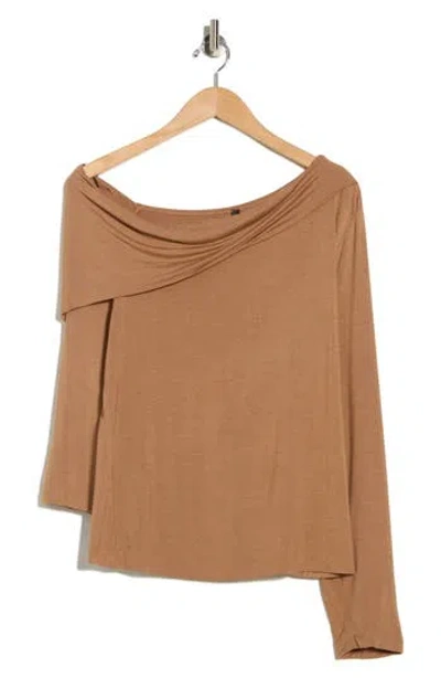 Renee C One-shoulder Stretch Modal Top In Brown