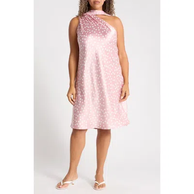 Renee C One-shoulder Polka Dot Dress In Pink