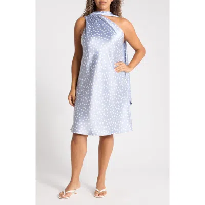 Renee C One-shoulder Polka Dot Dress In Steel Blue