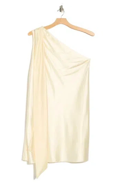 Renee C One-shoulder Satin Shift Dress With Scarf In Neutral