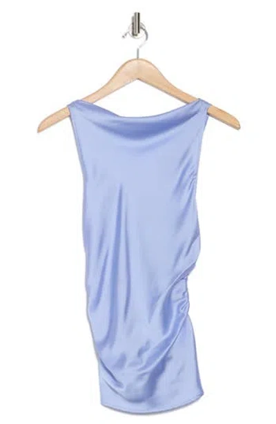 Renee C Open Back Ruched Satin Top In Blue