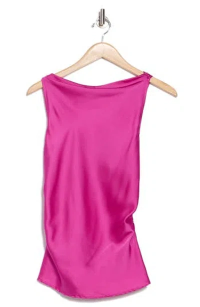 Renee C Open Back Ruched Satin Top In Pink