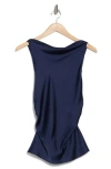 Renee C Open Back Ruched Satin Top In Navy
