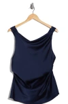 Renee C Open Back Ruched Sleeveless Satin Top In Navy