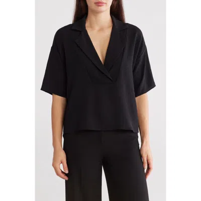 Renee C Oversize Short Sleeve Popover Top In Black