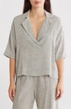 Renee C Oversize Stripe Short Sleeve Cotton Blend Top In Grey