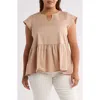 Renee C Peplum Poplin Top In Taupe