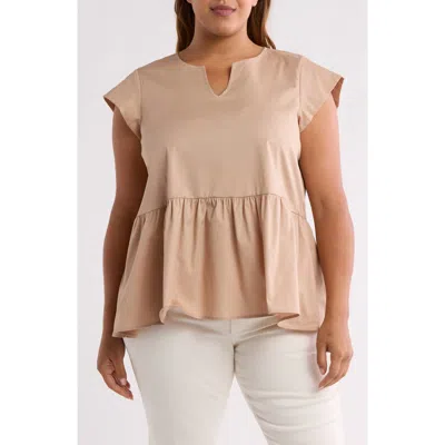 Renee C Peplum Poplin Top In Taupe