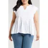 Renee C Peplum Poplin Top In White