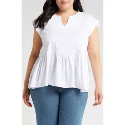 Renee C Peplum Poplin Top In White