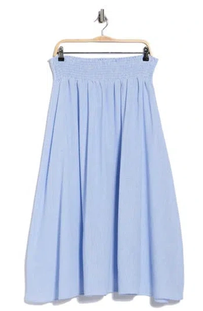 Renee C Pinstripe Smocked Waist Cotton Blend Skirt In Blue