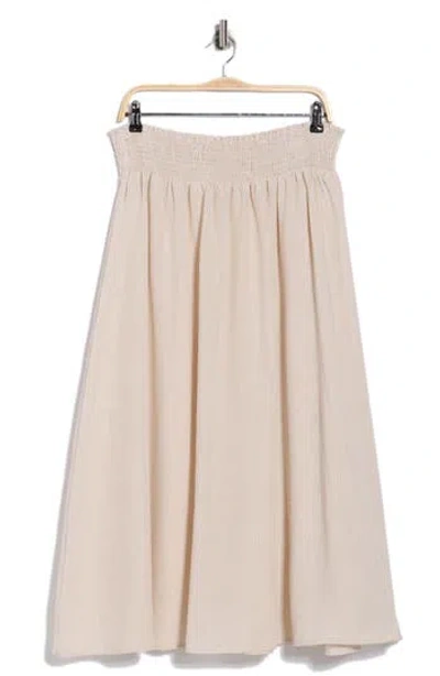 Renee C Pinstripe Smocked Waist Cotton Blend Skirt In Brown