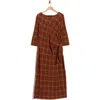 Renee C Plaid Boat Neck Maxi Dress In Brown